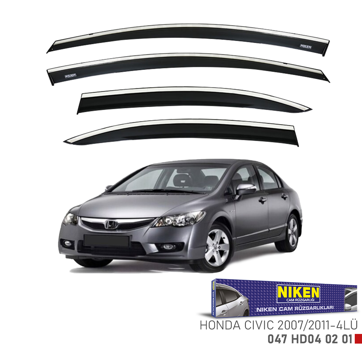 Niken%20Honda%20Civic%202007-2011%20Kromlu%20Cam%20Rüzgarlığı%204Lü