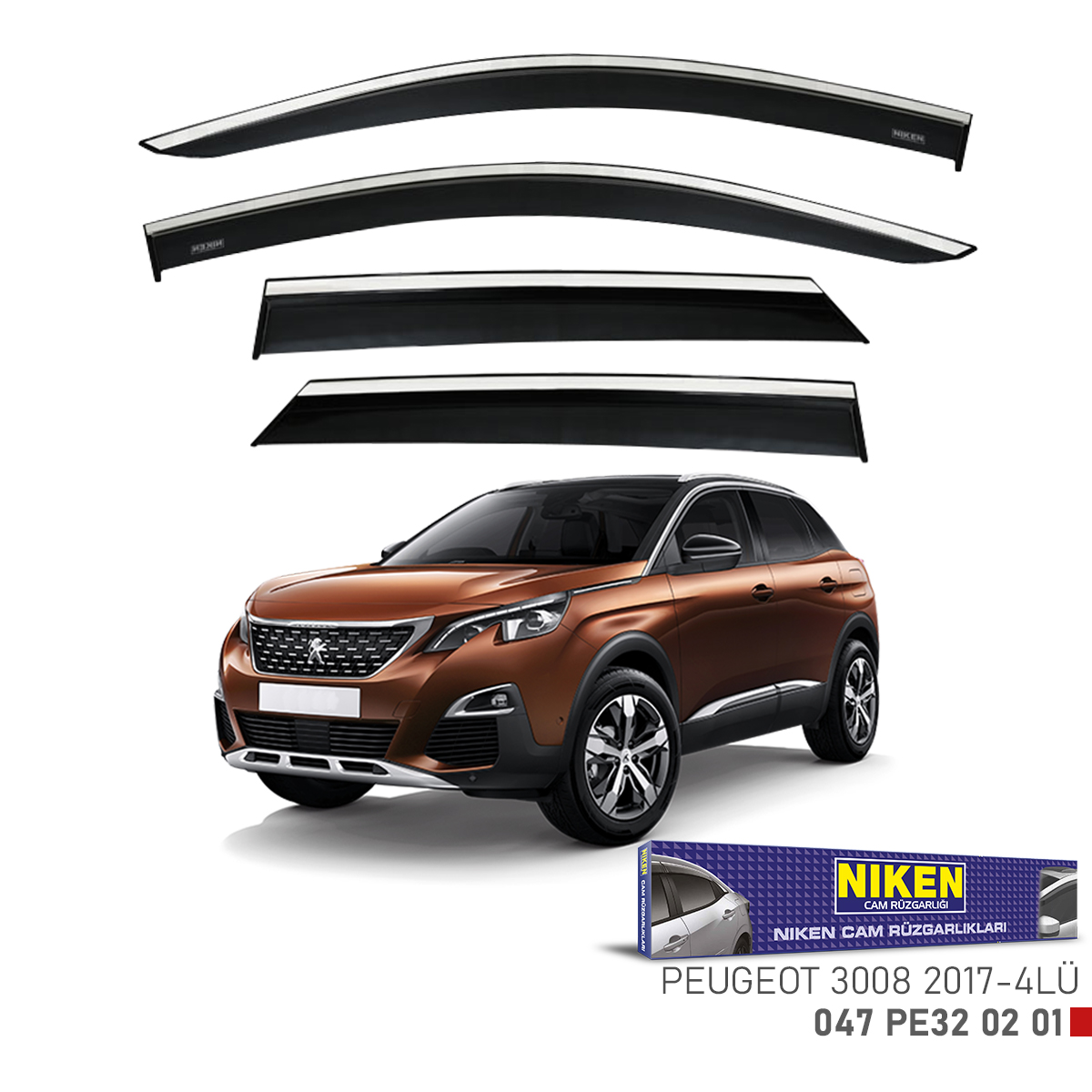 Niken%20Peugeot%203008%202017%20Sonrası%20Kromlu%20Cam%20Rüzgarlığı%204Lü